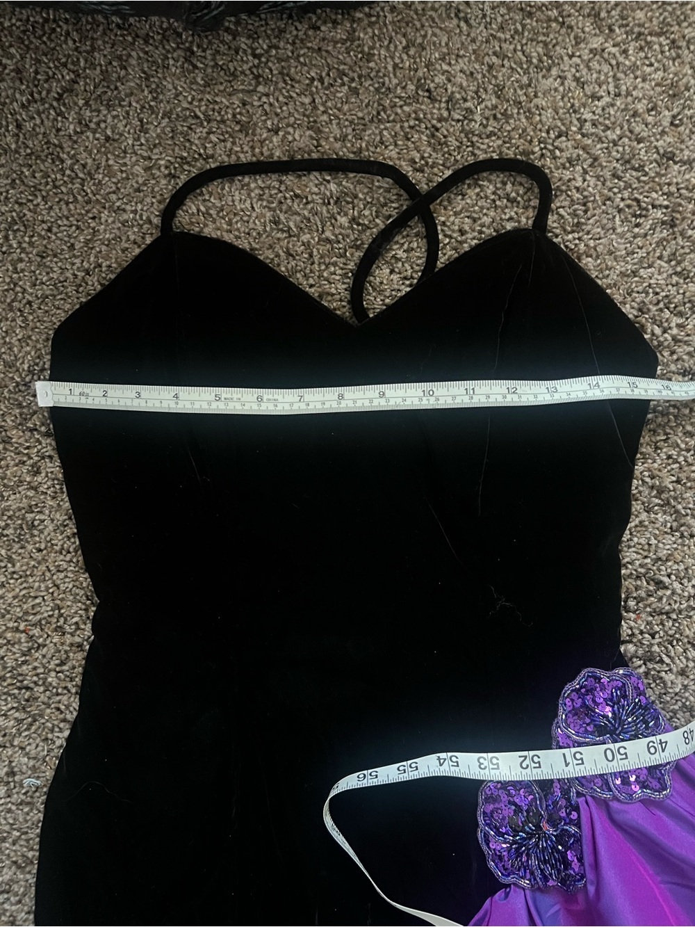 Velvet Cocktail dress, Vintage 1980s with Purple taffeta ruffle detail - Picture 8 of 9
